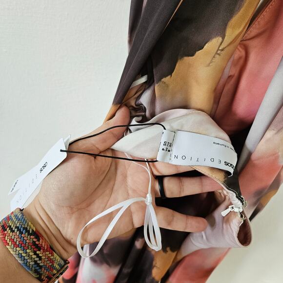 NEW Edition Asos Watercolor Print Satin Halter Maxi Dress 4‎ Pink Black Tan NWT - Picture 7 of 13